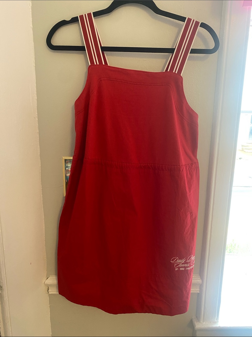 Womens Red Tank-Strap Dress with Striped  Detail